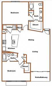 Flat 1 - 2 Bdr / 2 Bath - 1226 Sq. Ft.*
